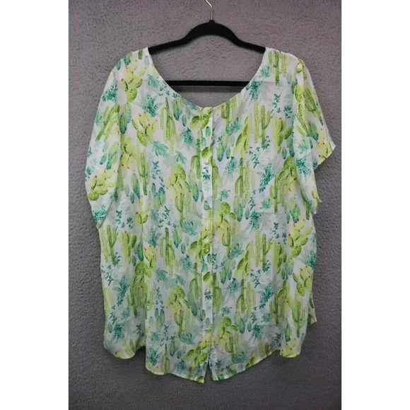 Torrid Silky Short Sleeve Blouse-Size 3X-Cactus-Back Buttons-Chiffon - Picture 7 of 9